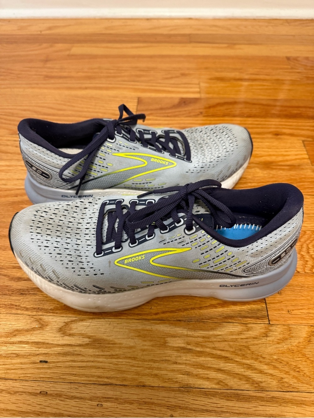 Brooks Running Shoe in Navy and Light Gray with Blue Insole